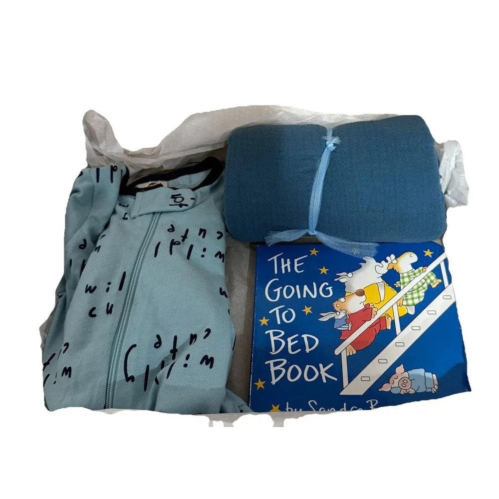 Baby Shower Boy Gift Box The‎ Going To Bed Book, Pajama's 3M Blue Muslin Blanket